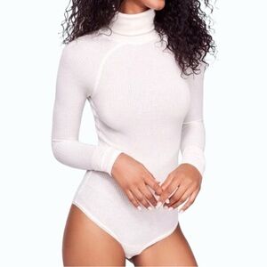 Free People Waffle Knit All You Want White Turtleneck Bodysuit Size M